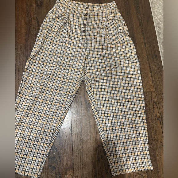 Free People High-Waist Plaid About You  Button-Front Trousers - size medium - Picture 5 of 9